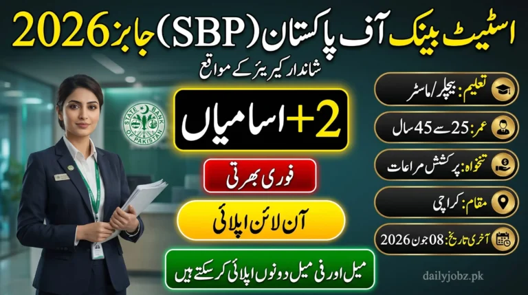 State Bank of Pakistan SBP Jobs 2026 feature image showing SBP career opportunities in Karachi, two available IT positions, online apply option, and last date 08 June 2026.