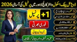 Divisional Public School Lahore Principal Jobs 2026 advertisement featuring principal vacancy details, eligibility criteria, salary package, age limit, and online application information for Lahore candidates.