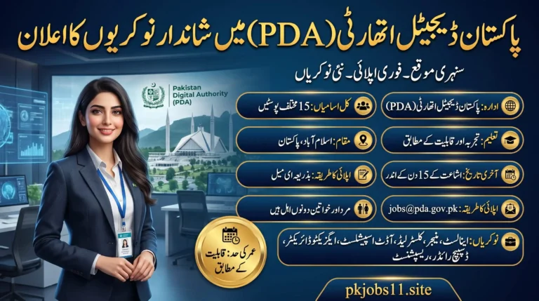 Pakistan Digital Authority PDA Jobs 2026 feature image showing latest government job opportunities in Islamabad with multiple vacancies and online application details.