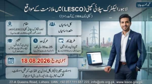 LESCO Jobs 2026 feature image showing Lahore Electric Supply Company contract-based job vacancies, eligibility details, online application process, and last date to apply.