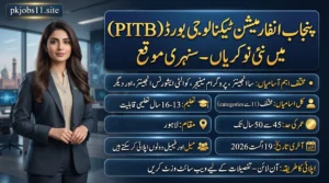 PITB Jobs 2026 advertisement featuring Punjab Information Technology Board career opportunities in Lahore with eligibility, age limit, education requirements, and application deadline.