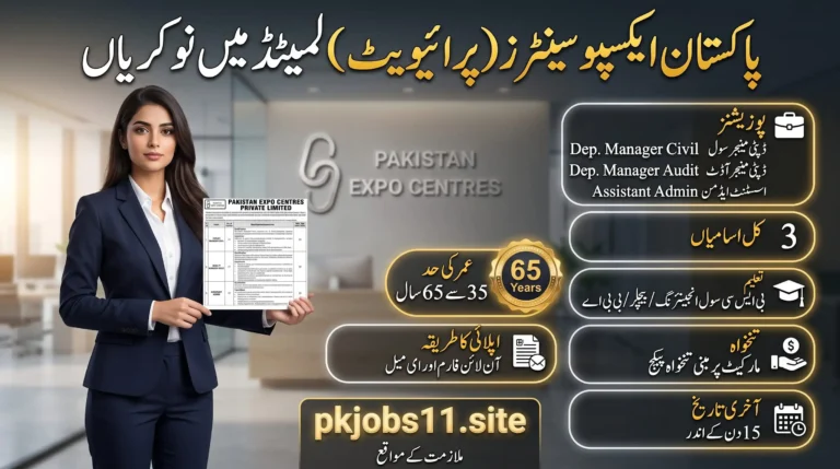 Pakistan Expo Centres Jobs 2026 featuring latest job vacancies, available positions, eligibility, age limit, salary, and application details.