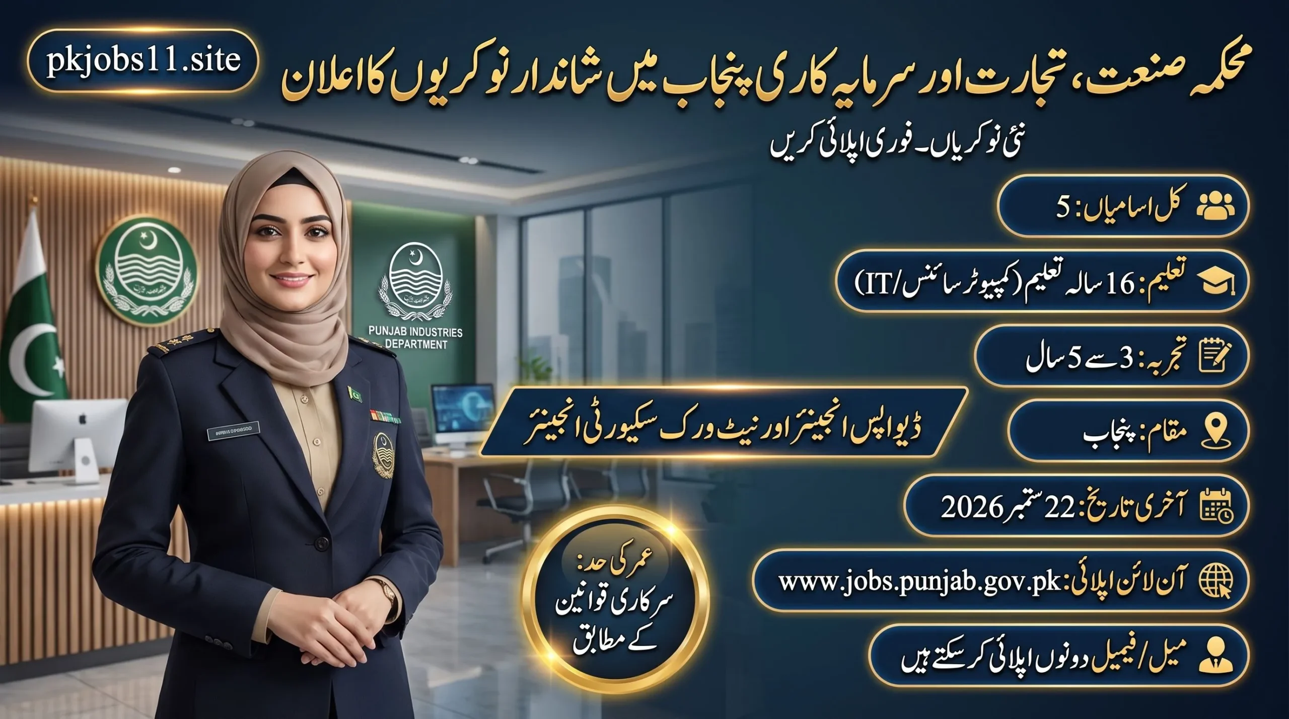 Directorate General of Industries Punjab Jobs 2026 advertisement banner showing DevOps Engineer and Network Security Engineer vacancies with application details