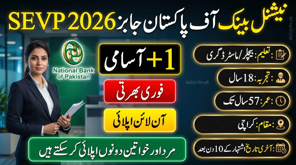 National Bank of Pakistan NBP Jobs 2026 apply online for SEVP position with latest career opportunity details, eligibility criteria, and application information.