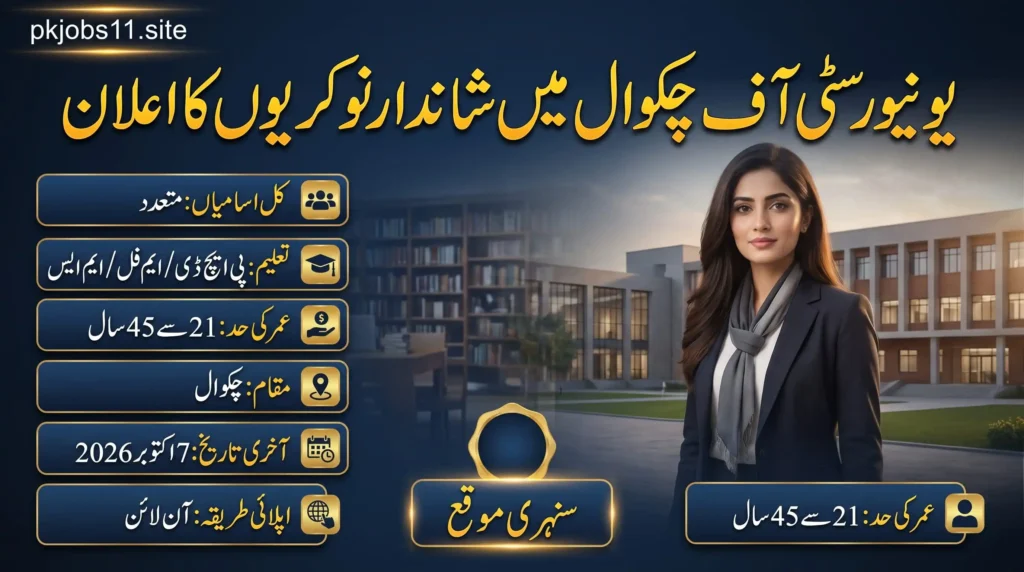 University of Chakwal Jobs 2026 announcement banner with education, age limit and last date